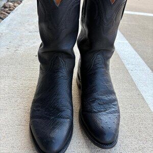Lucchese 2000 Black Smooth Quill Ostrich Roper Boots Cowboy T007602 Size 11 D